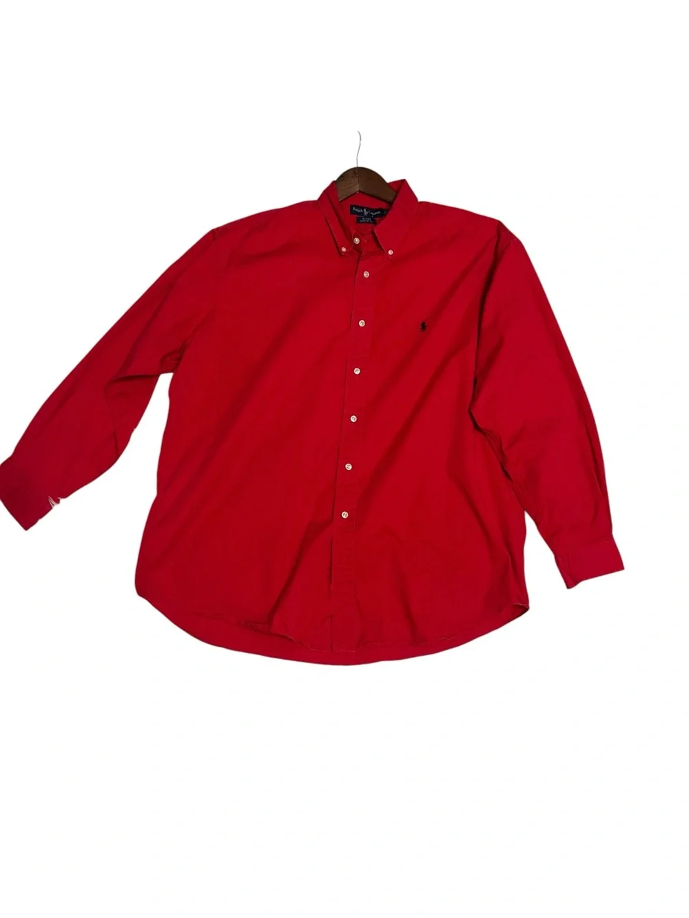 Ralph Lauren Blake Red Cotton Button Down Long Sleeve Shirt Vintage 90s Mens XL